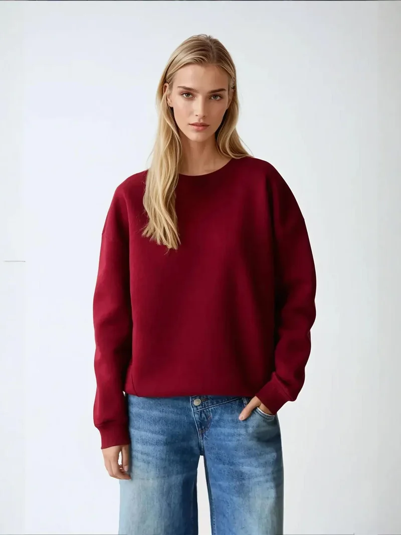HICCUP Oversized Crew Neck Basic Sweatshirt
