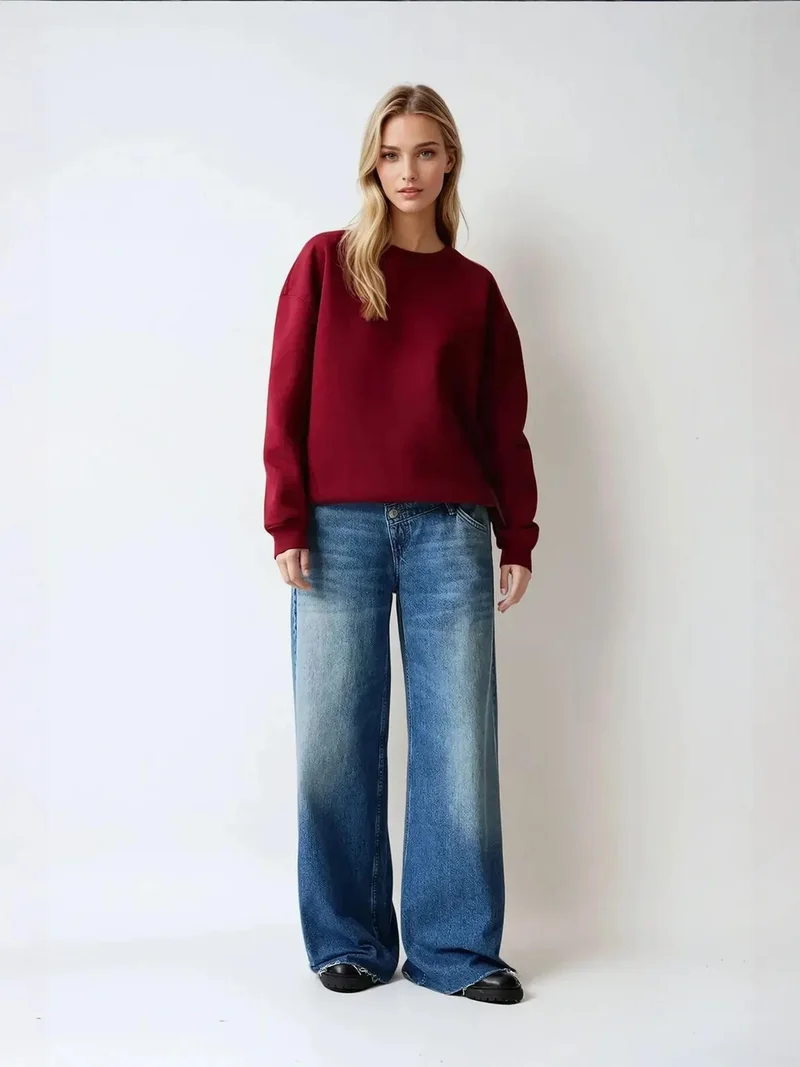 HICCUP Oversized Crew Neck Basic Sweatshirt