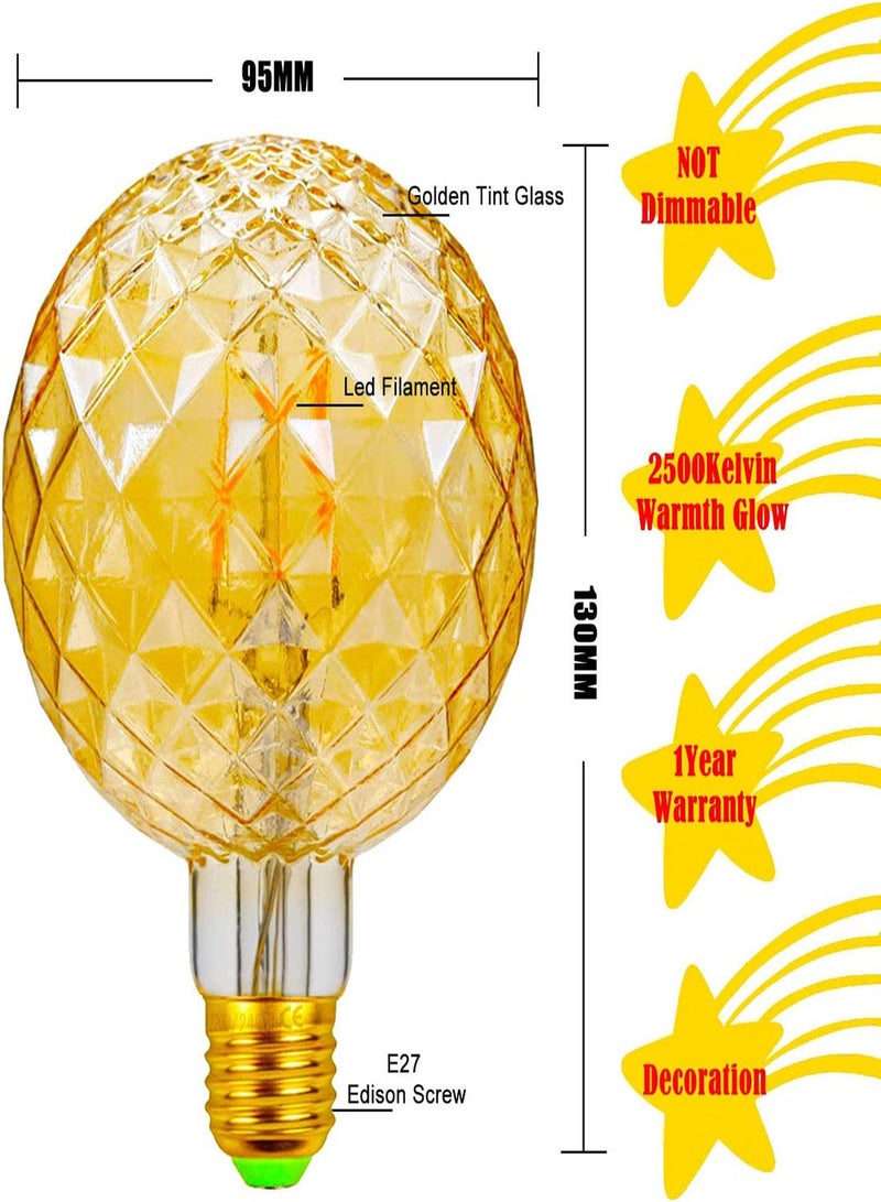 Led Bulbs, G95 E27 Decorative Edison Light Bulbs, Vintage Pineapple Shaped Light Bulb, Amber Glow 2700K Globe Pineapple Vintage LED Edison Light Bulb Energy Class D Decorative Light Bulb (1Pcs) - Image 3