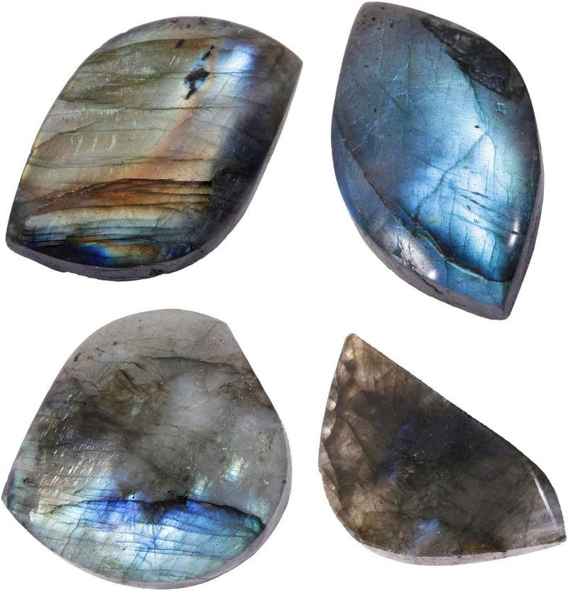 Rockcloud Labradorite Healing Crystal Polished Irregular Shaped Stones Slices for Meditation Home Decoration, Pack of 4