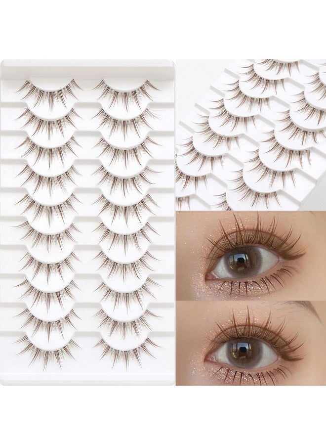 Outopen 10 Pairs Brown Lashes Clear Band Brown Manga Lashes Japanese Anime Cosplay Brown Eyelashes Asian False Eyelashes Natural Look Like Individual Clusters(A01Brown Manga Lashes 813Mm) - Image 4