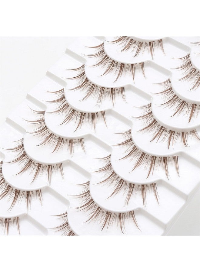 Outopen 10 Pairs Brown Lashes Clear Band Brown Manga Lashes Japanese Anime Cosplay Brown Eyelashes Asian False Eyelashes Natural Look Like Individual Clusters(A01Brown Manga Lashes 813Mm) - Image 5
