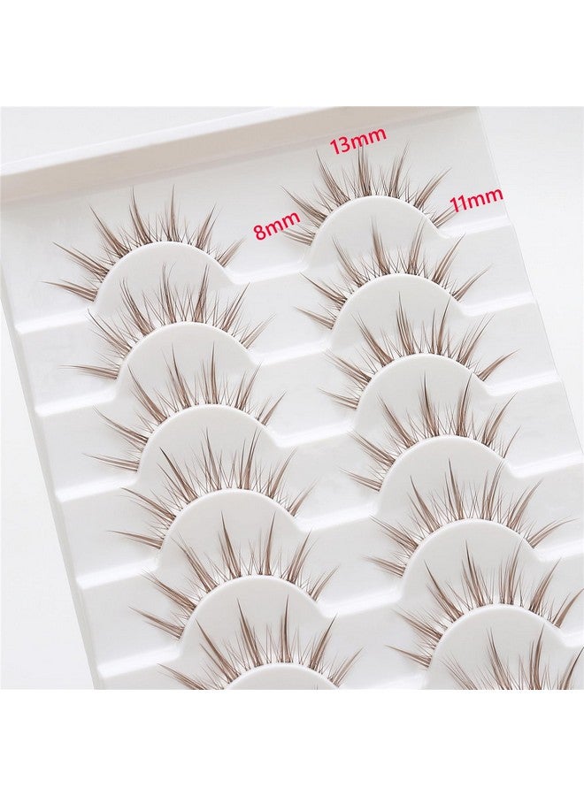 Outopen 10 Pairs Brown Lashes Clear Band Brown Manga Lashes Japanese Anime Cosplay Brown Eyelashes Asian False Eyelashes Natural Look Like Individual Clusters(A01Brown Manga Lashes 813Mm) - Image 2