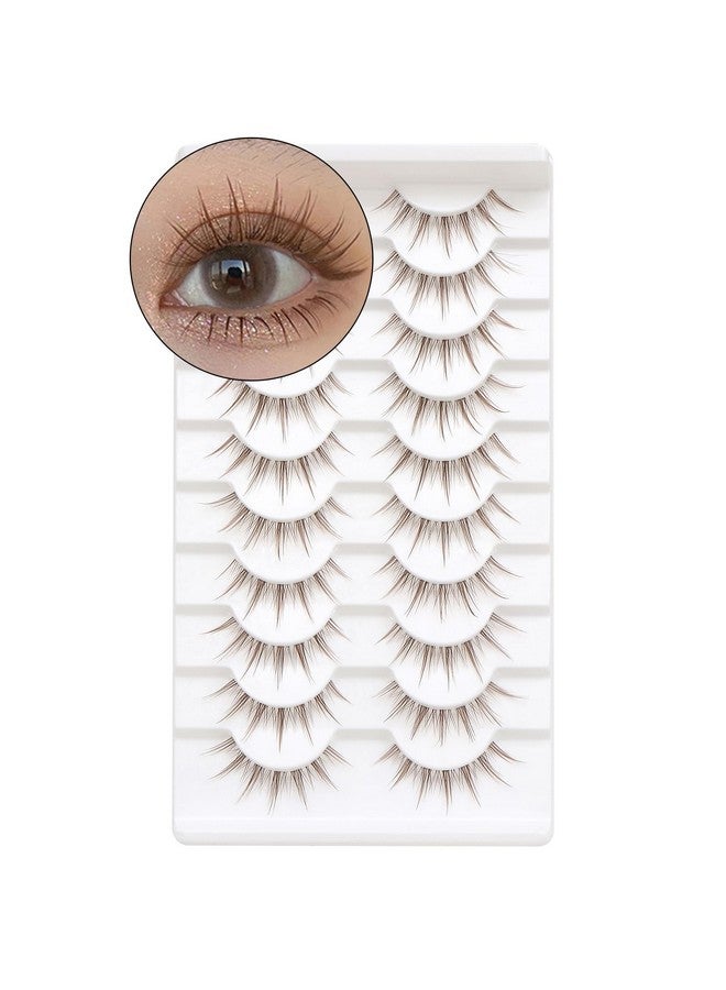 Outopen 10 Pairs Brown Lashes Clear Band Brown Manga Lashes Japanese Anime Cosplay Brown Eyelashes Asian False Eyelashes Natural Look Like Individual Clusters(A01Brown Manga Lashes 813Mm) - Image 1