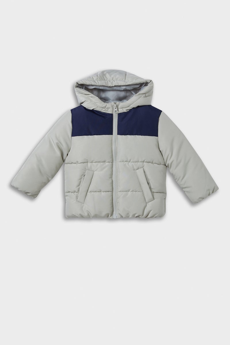 DeFacto Grey BabyBoy Baby Boy Waterproof Zipper Hooded Puffer Jacket Casual - Image 1