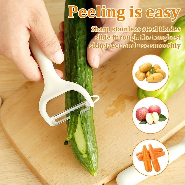 Zyomatiq Stainless Steel 6Piece Kitchen Gadgets Set Kitchen Scissors Kitchen Utensils Set with Holder Paring Knife Whisk Bottle Opener Peeler AntiSlip Handle Decorative Base White - Image 3