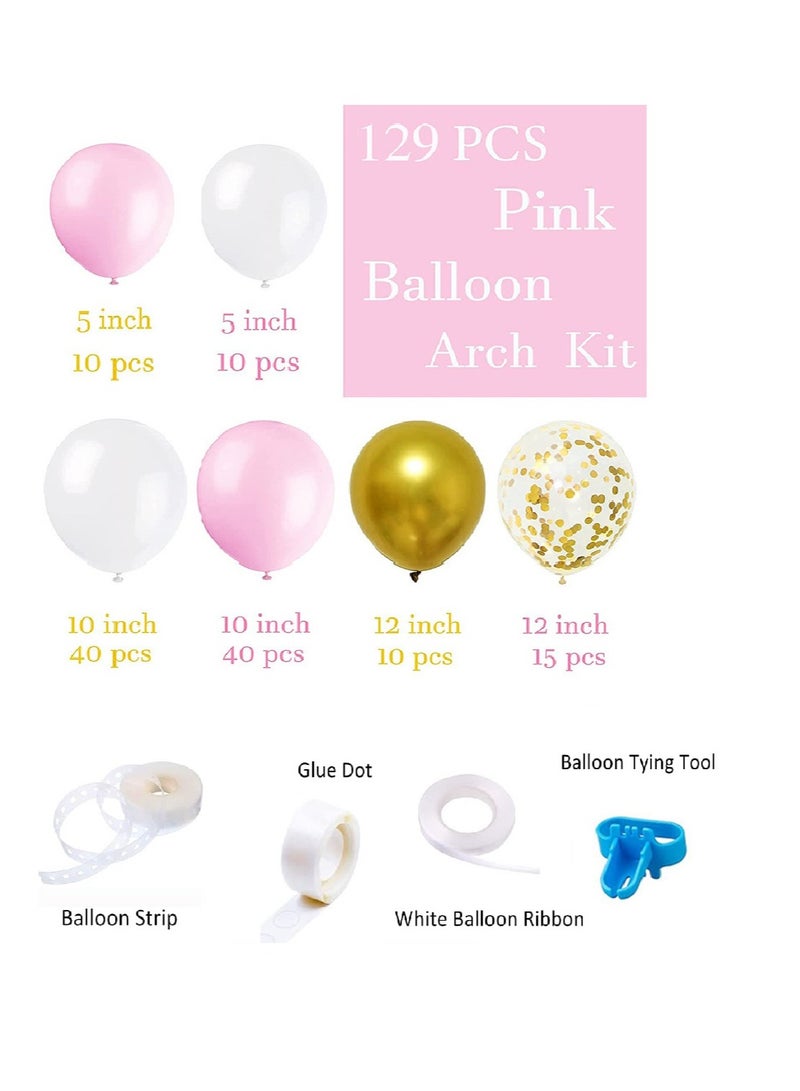 فولانري مجموعة بالونات وردية - 129 قطعة من البالونات الوردية الفاتحة والأبيض والقصاصات والذهبية مع 4 أدوات للنساء والفتيات وحفلات أعياد الميلاد وحفلات الزفاف وحفلات العزوبية - Image 2