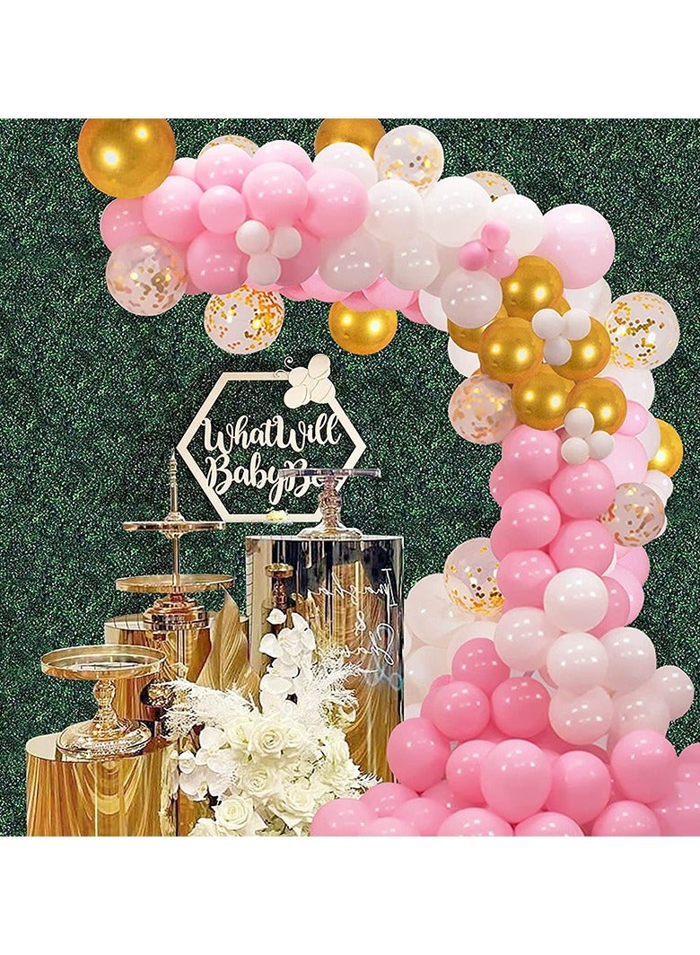 فولانري مجموعة بالونات وردية - 129 قطعة من البالونات الوردية الفاتحة والأبيض والقصاصات والذهبية مع 4 أدوات للنساء والفتيات وحفلات أعياد الميلاد وحفلات الزفاف وحفلات العزوبية - Image 1