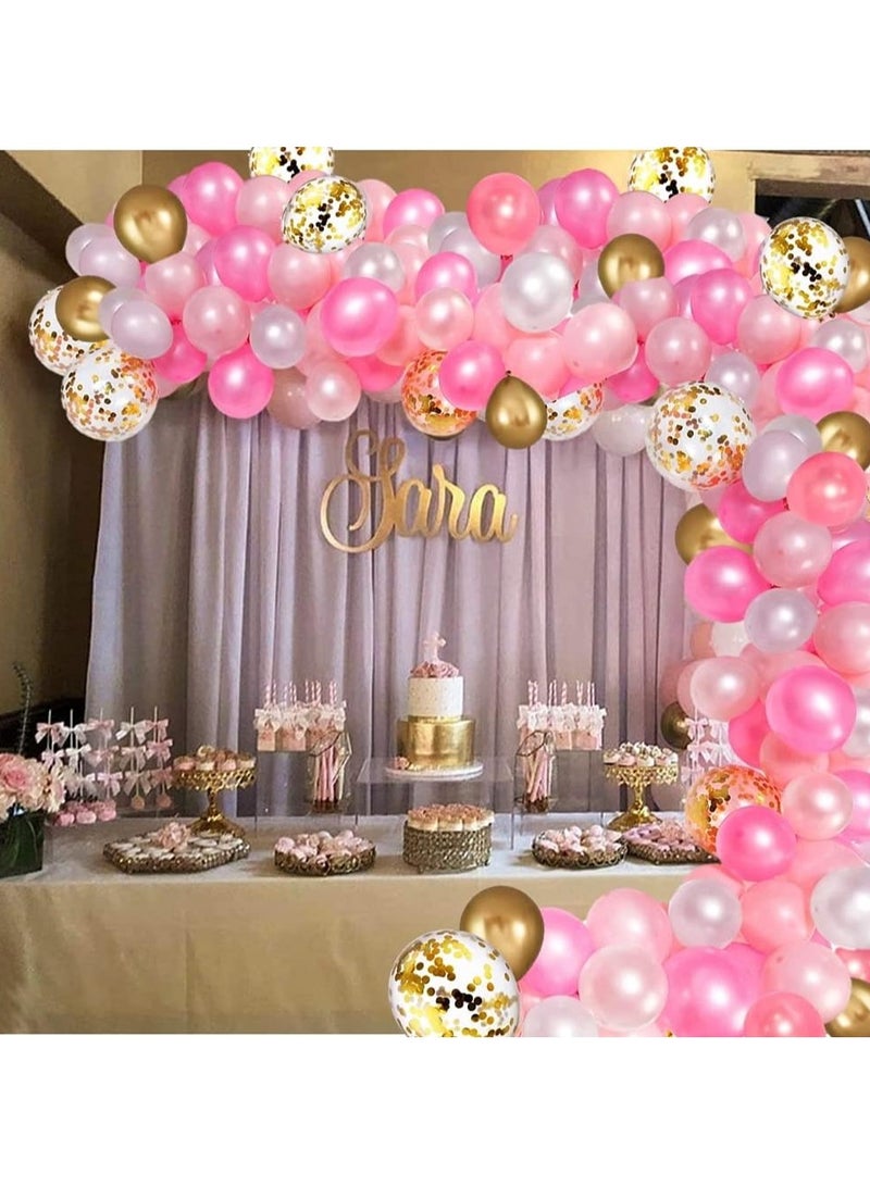 فولانري مجموعة بالونات وردية - 129 قطعة من البالونات الوردية الفاتحة والأبيض والقصاصات والذهبية مع 4 أدوات للنساء والفتيات وحفلات أعياد الميلاد وحفلات الزفاف وحفلات العزوبية - Image 3