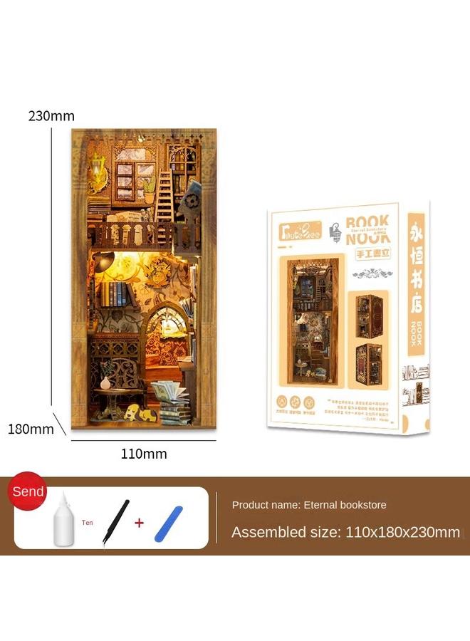 Bluejw Eternal Bookstore Diy Wooden 3D Handmade Assembled Book Stand Model Exquisite Toy Gift Toy - Image 1