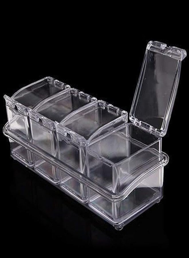 TRENDERA Crystal Seasoning Acrylic Pepper Salt Spice Rack 4 Box Set with Spoons | Plastic Transparent Unbreakable Kitchen Storage Containers for Spices, Pickle & Dining Table - Image 3
