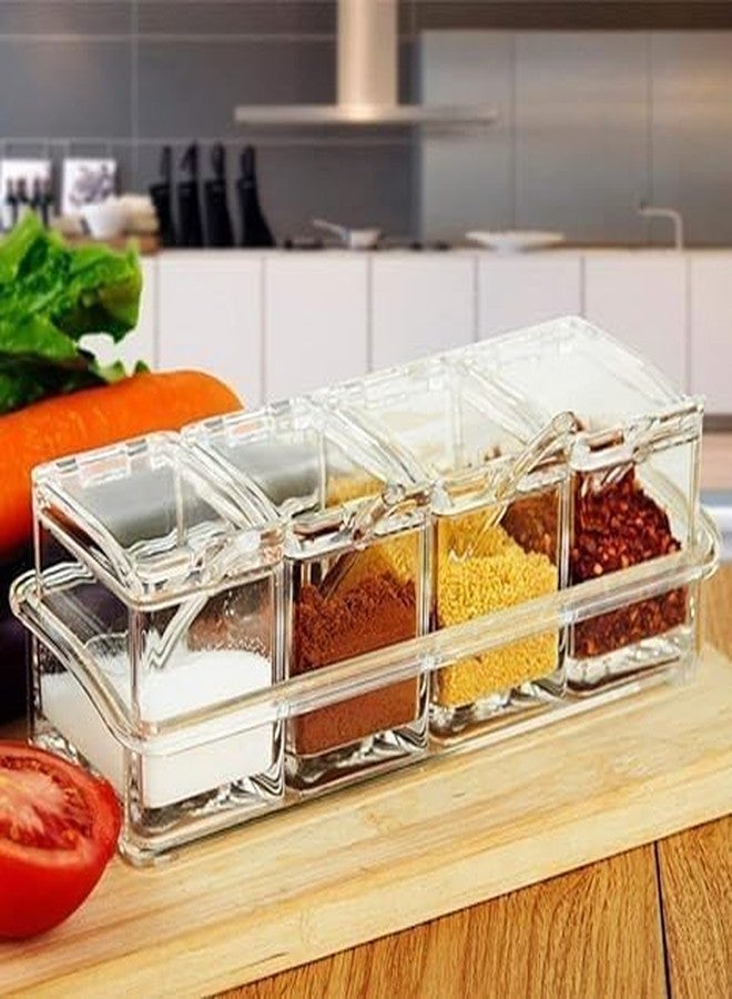 TRENDERA Crystal Seasoning Acrylic Pepper Salt Spice Rack 4 Box Set with Spoons | Plastic Transparent Unbreakable Kitchen Storage Containers for Spices, Pickle & Dining Table - Image 4