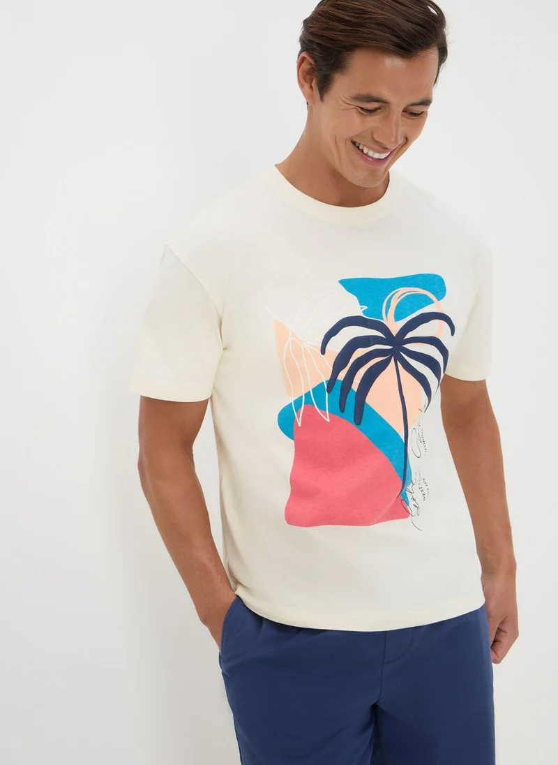 Matalan Ecru Watercolour Palm T-Shirt