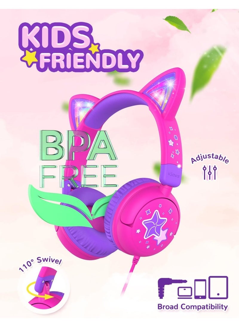 iClever Kids Headphones, LED Light Up Cat Ear, 85dBA Safe Volume, Stereo Sound Toddler Headphones, Foldable 3.5mm Wired Kids Headphone for Tablets School Travel - Image 2