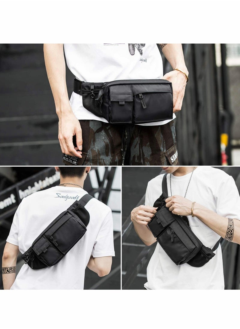 Excefore - Waist Bag, Large Waterproof Black Men's Women's Adjustable Straps Premium Lightweight Waist Bag for Gym Fitness Workout Travel Work Commute - Image 1