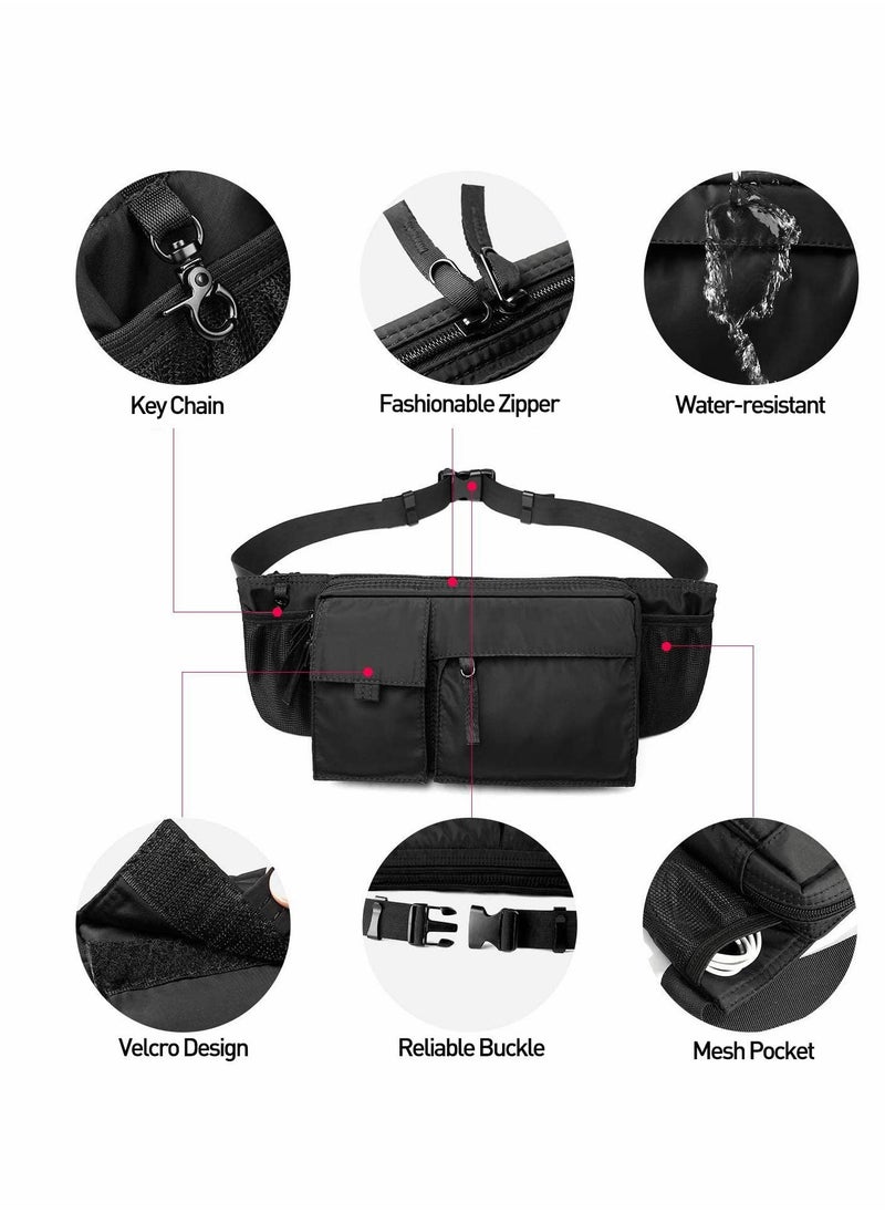 Excefore - Waist Bag, Large Waterproof Black Men's Women's Adjustable Straps Premium Lightweight Waist Bag for Gym Fitness Workout Travel Work Commute - Image 1