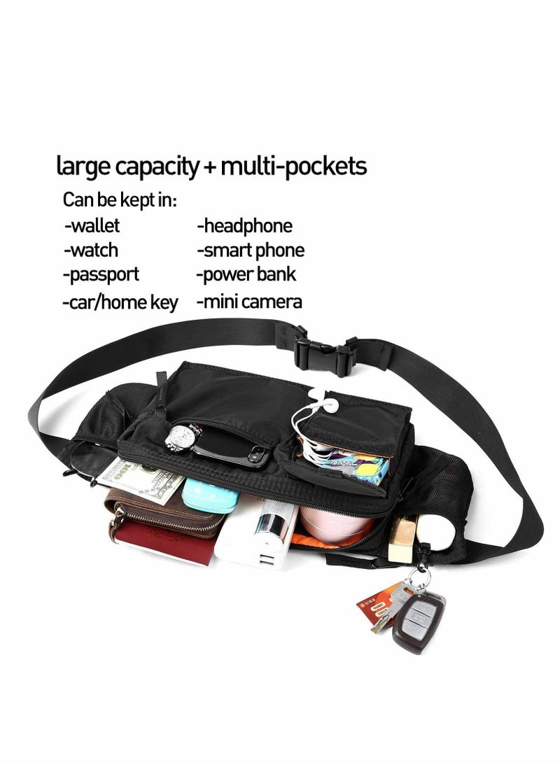 Excefore - Waist Bag, Large Waterproof Black Men's Women's Adjustable Straps Premium Lightweight Waist Bag for Gym Fitness Workout Travel Work Commute - Image 1