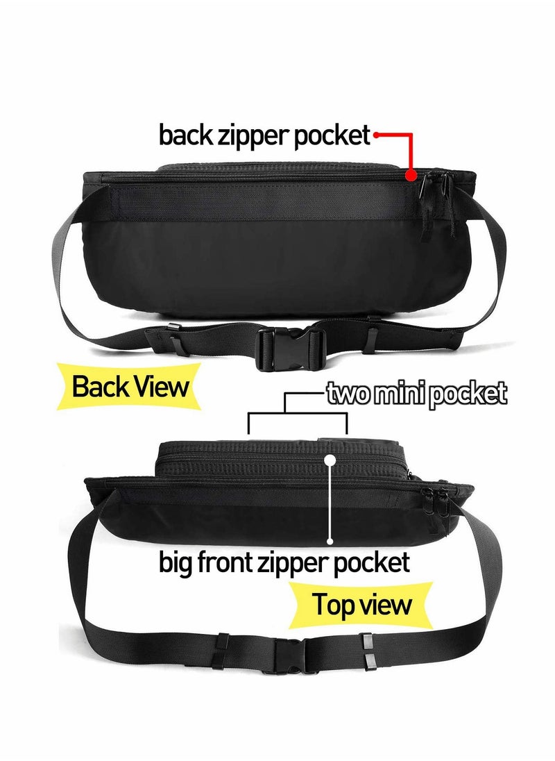 Excefore - Waist Bag, Large Waterproof Black Men's Women's Adjustable Straps Premium Lightweight Waist Bag for Gym Fitness Workout Travel Work Commute - Image 1
