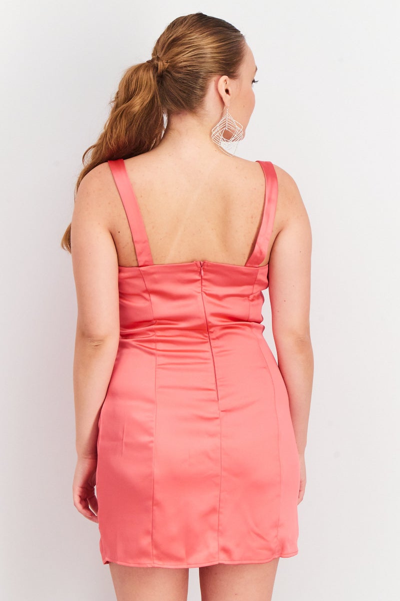 Aqua Women Satin Square Neck Mini Dress, Pink - Image 2