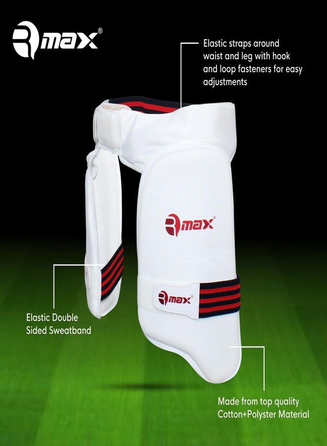 RMAX واقي الفخذ السفلي من RMAX للكريكيت، واقي فخذ مزدوج داخلي للكريكيت للاعب الكريكيت الذي يستخدم يده اليمنى (لون أبيض مائل للصفرة) - Image 2