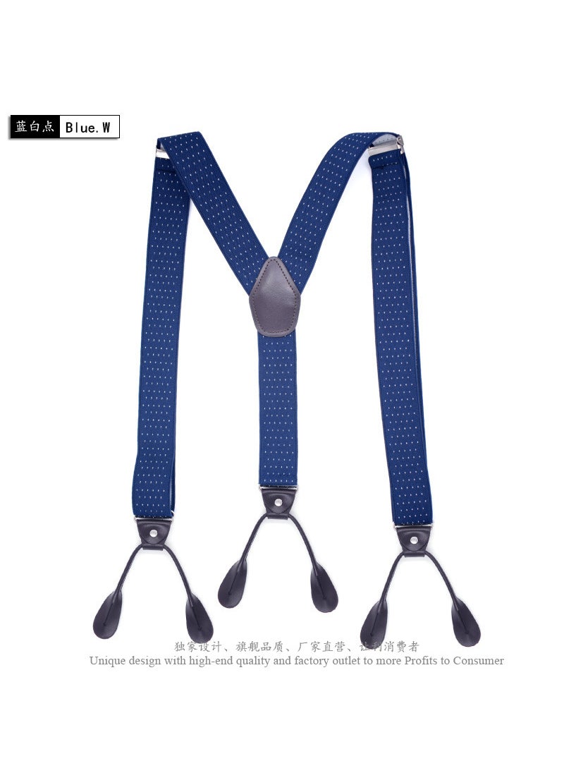 Generic British Style Button Suspenders 3.5cm Wide Blue and white dots +120cm 