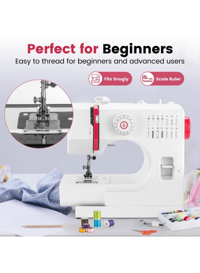 والالا ماكينة خياطة كهربائية للمبتدئين، 14 غرزة، سرعة مزدوجة، محمولة، مع دواسة قدم ومجموعة خياطة، إبرة مزدوجة محسنة، إضاءة LED، تحتوي على علبة خيط ملون، أحمر - Image 5