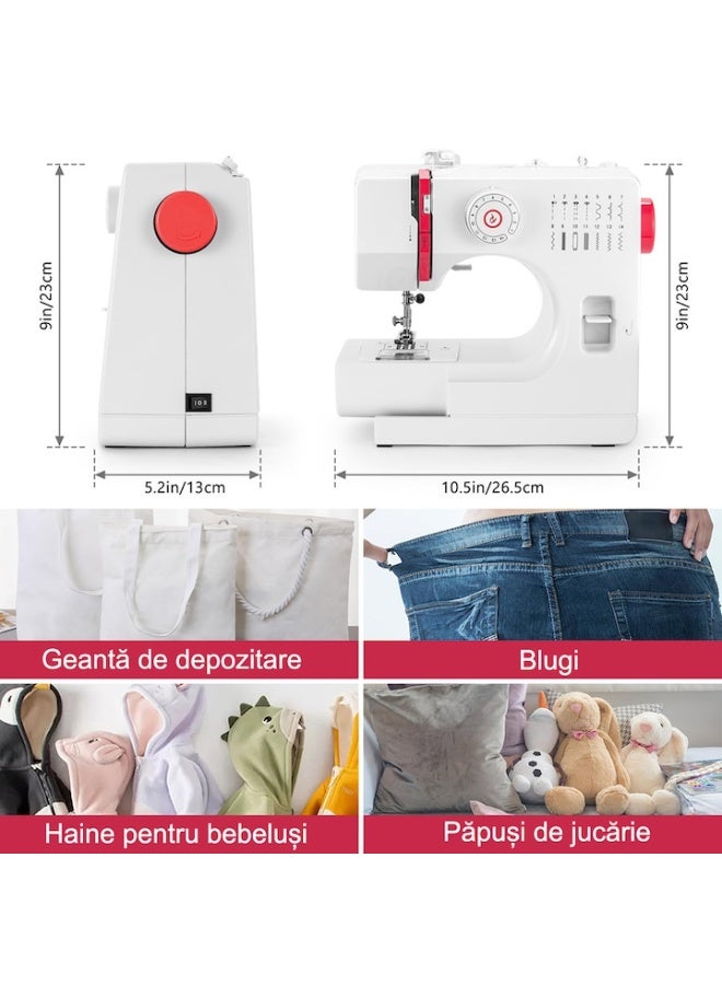 والالا ماكينة خياطة كهربائية للمبتدئين، 14 غرزة، سرعة مزدوجة، محمولة، مع دواسة قدم ومجموعة خياطة، إبرة مزدوجة محسنة، إضاءة LED، تحتوي على علبة خيط ملون، أحمر - Image 2