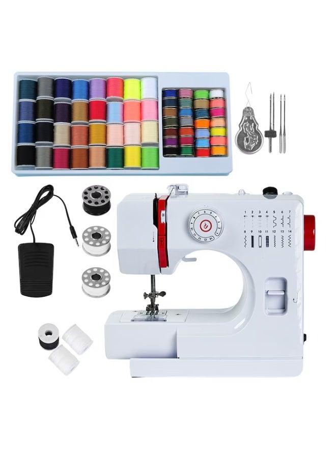 والالا ماكينة خياطة كهربائية للمبتدئين، 14 غرزة، سرعة مزدوجة، محمولة، مع دواسة قدم ومجموعة خياطة، إبرة مزدوجة محسنة، إضاءة LED، تحتوي على علبة خيط ملون، أحمر - Image 1