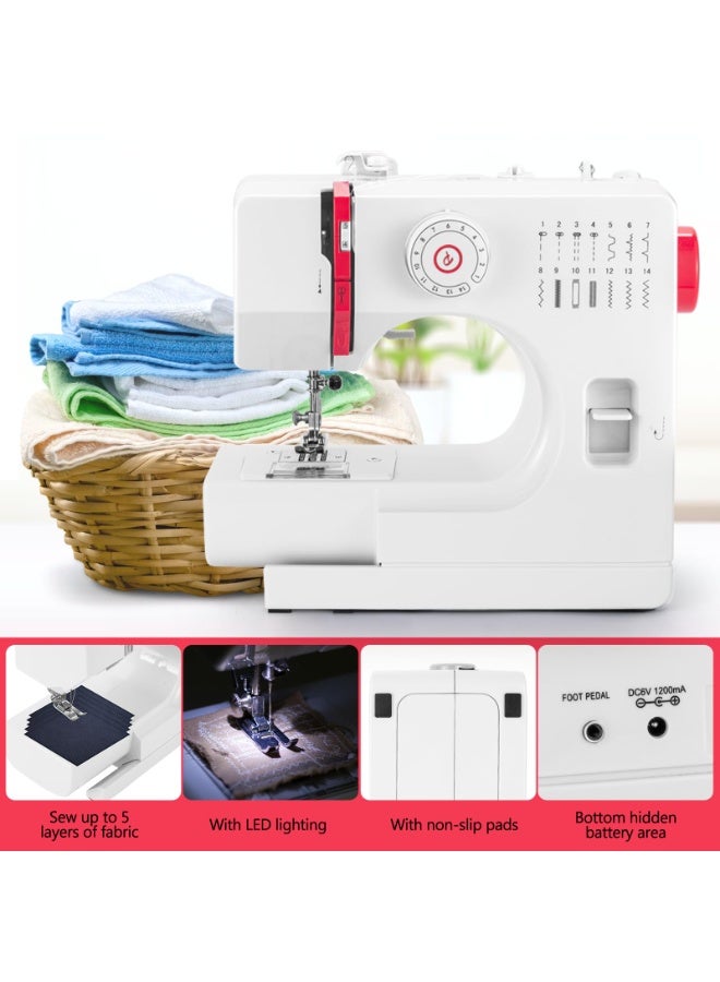 والالا ماكينة خياطة كهربائية للمبتدئين، 14 غرزة، سرعة مزدوجة، محمولة، مع دواسة قدم ومجموعة خياطة، إبرة مزدوجة محسنة، إضاءة LED، تحتوي على علبة خيط ملون، أحمر - Image 4