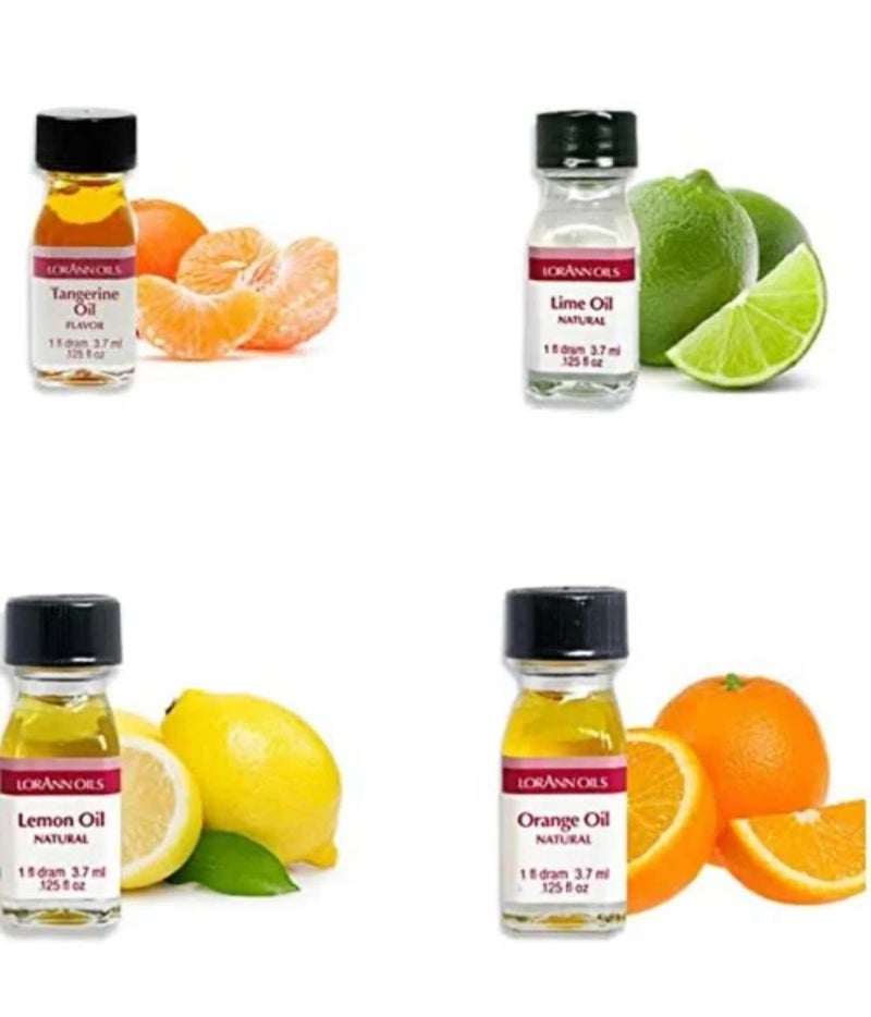 LorAnn Oils LorAnn SS 4 pack Citrus Flavor Mix ( tangerine Oil, Lime Oil, Lemon Oil. Orange Oil) - 1 dram bottle (.0125 fl oz - 3.7ml) Bottles