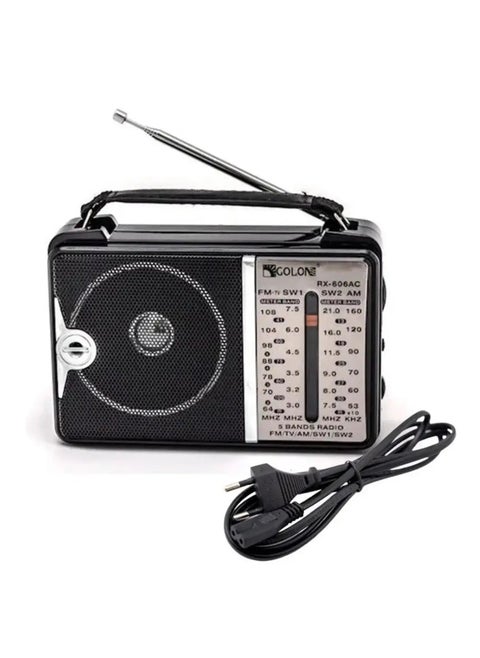 راديو RX-606AC بخمسة نطاقات - أسود/فضي