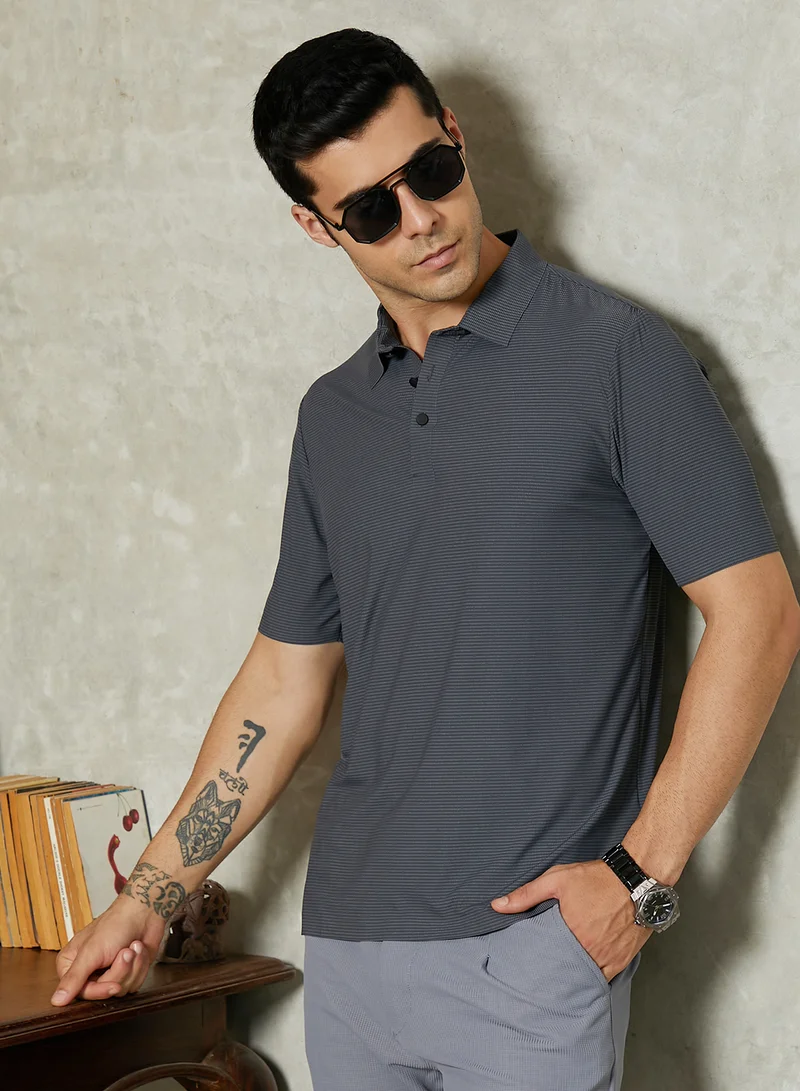 كامبوس سوترا تيشيرت بولو رجالي مخطط رمادي فحم من كامبس سوترا