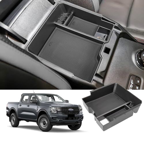 Neepiar Center Console Organizer Tray Compatible with 2024 2025 Ford Ranger Raptor Lariat XL XLT Armrest Storage Box Insert Interior Accessories-ONLY FIT Electric Handbrake Version - Image 1