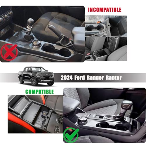 Neepiar Center Console Organizer Tray Compatible with 2024 2025 Ford Ranger Raptor Lariat XL XLT Armrest Storage Box Insert Interior Accessories-ONLY FIT Electric Handbrake Version - Image 3