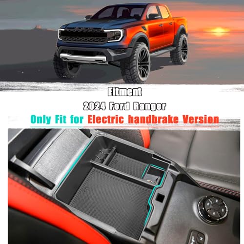 Neepiar Center Console Organizer Tray Compatible with 2024 2025 Ford Ranger Raptor Lariat XL XLT Armrest Storage Box Insert Interior Accessories-ONLY FIT Electric Handbrake Version - Image 2