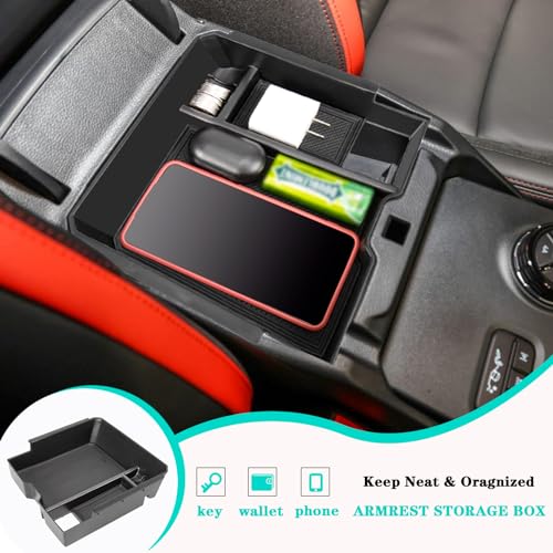 Neepiar Center Console Organizer Tray Compatible with 2024 2025 Ford Ranger Raptor Lariat XL XLT Armrest Storage Box Insert Interior Accessories-ONLY FIT Electric Handbrake Version - Image 4