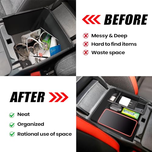 Neepiar Center Console Organizer Tray Compatible with 2024 2025 Ford Ranger Raptor Lariat XL XLT Armrest Storage Box Insert Interior Accessories-ONLY FIT Electric Handbrake Version - Image 5
