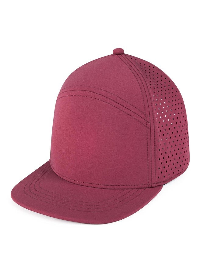 FEINION Men Flat Brim Baseball Cap Adjustable Performance Snapback Hat Laser Perforated Cap (Burgundy) - Image 2