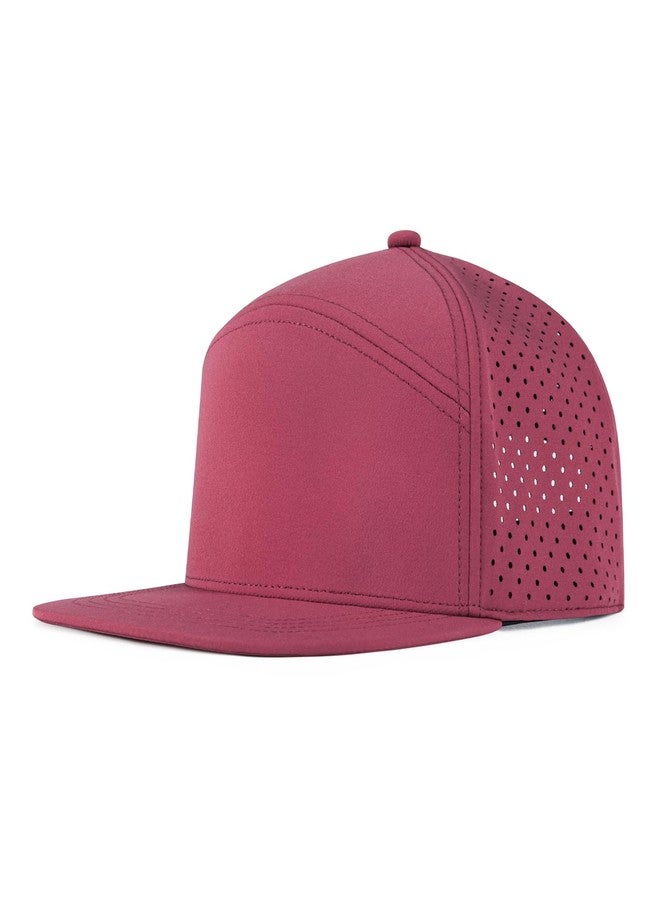 FEINION Men Flat Brim Baseball Cap Adjustable Performance Snapback Hat Laser Perforated Cap (Burgundy) - Image 1