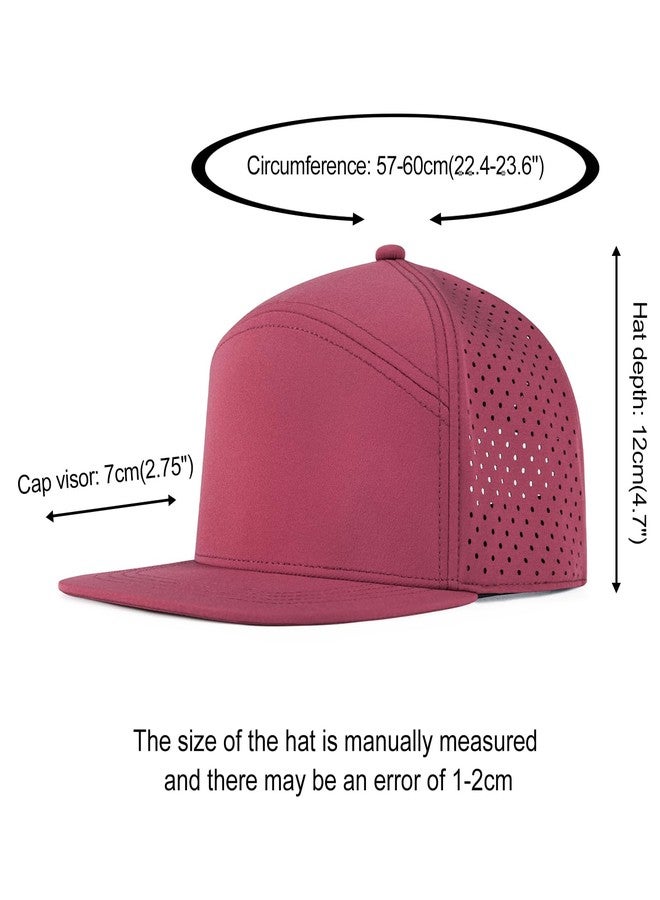 FEINION Men Flat Brim Baseball Cap Adjustable Performance Snapback Hat Laser Perforated Cap (Burgundy) - Image 4