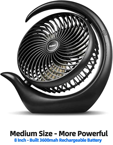 Viniper 8.7 inch Portable Rechargeable Fan, Small Table Fan : 180 Rotation and 3 Speeds Strong Wind Quiet Desk Fan, Long Working Hours for Home Outdoor (Black, Light Black Blade) - Image 3