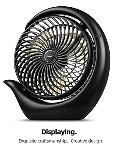 Viniper 8.7 inch Portable Rechargeable Fan, Small Table Fan : 180 Rotation and 3 Speeds Strong Wind Quiet Desk Fan, Long Working Hours for Home Outdoor (Black, Light Black Blade) - Image 2