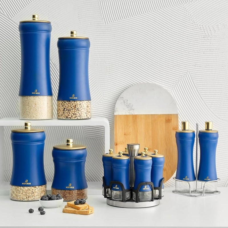 Karaca Round Glass Spice Set 7-Pieces, Blue Berry - Image 4