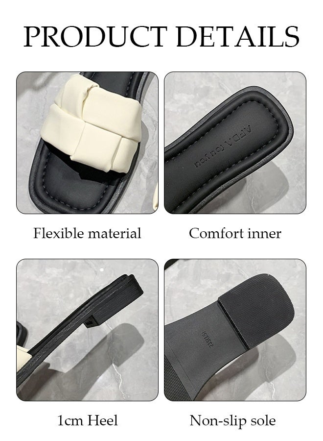 DUNISO Women's Slip On Flat Sandals Square Open Toe Slide Sandals Comfortable Women Slippers Nonslip Backless Beach Slip Walking Sandals Women Dressy,Slide Sandals Women for Indoor and Outdoor - Image 4