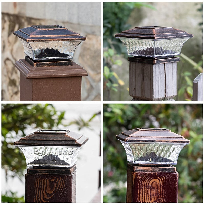 HUYIENO Solar Post Cap Lights Outdoor LED Lighting Deck Fence With Two Light Modes Warm White/Bright White Suitable for 4x4 Wooden Posts Brushed Copper 6PK - Image 4