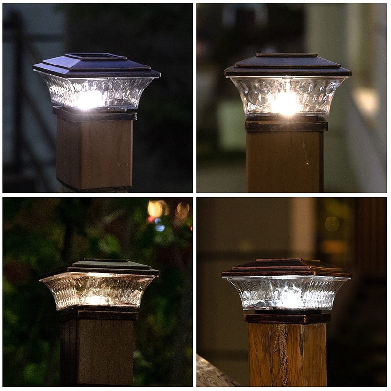 HUYIENO Solar Post Cap Lights Outdoor LED Lighting Deck Fence With Two Light Modes Warm White/Bright White Suitable for 4x4 Wooden Posts Brushed Copper 6PK - Image 5