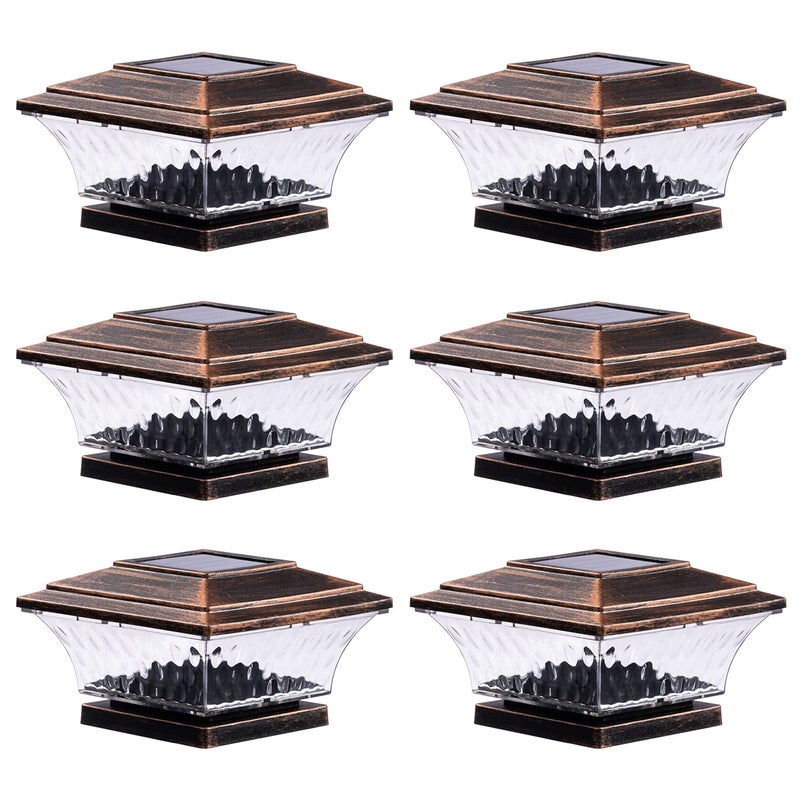HUYIENO Solar Post Cap Lights Outdoor LED Lighting Deck Fence With Two Light Modes Warm White/Bright White Suitable for 4x4 Wooden Posts Brushed Copper 6PK - Image 1