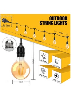 SP 33FT Outdoor String Lights, Commercial Grade Festoon Lights 10 Meter 20 LED Bulbs, Outdoor Waterproof Decorative Hanging Light String for Patio Garden Porch Yard (10M with G80 Amber)  - Image 4