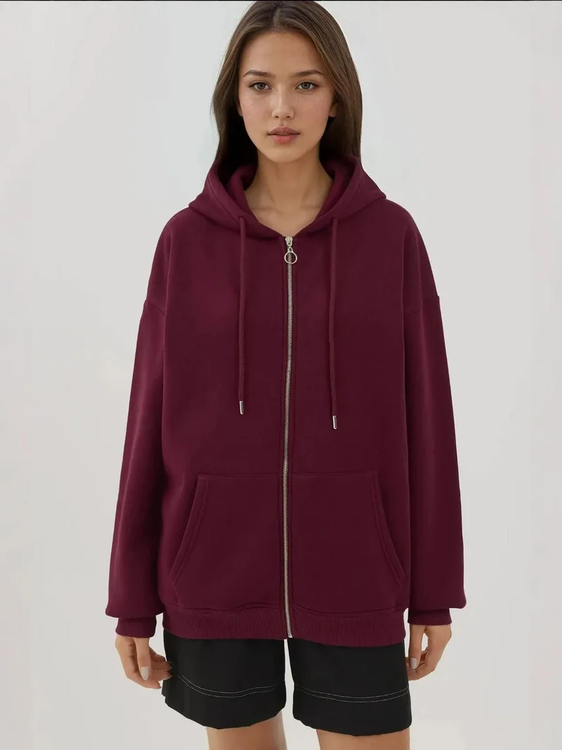 HICCUP Textured Full Zip Hoodie with Pockets Busem Collection