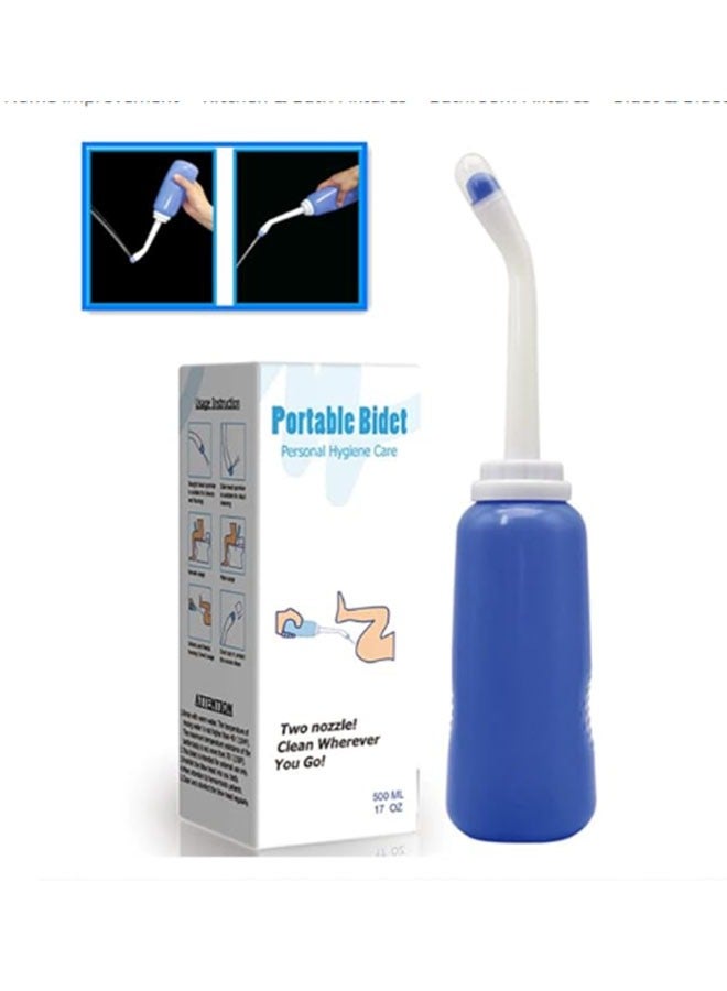 EHOME Peri Bottle, Portable Travel Bidet with Bag, TPE Material Can Be Boiled, 500ml with  Sealing Rings,Essentials for Postpartum Perineal Care,Hemorrhoid Treatment,and Baby(Blue) - Image 1